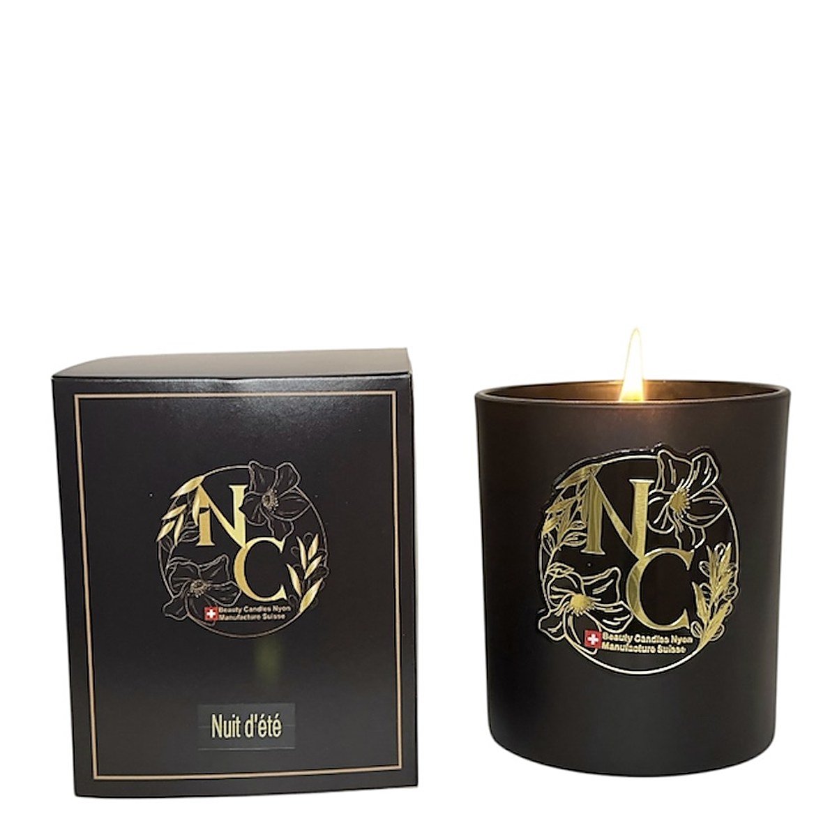 Bougie parfumée Nuit d'été avec son coffret, pot noir, cire de soja blanche