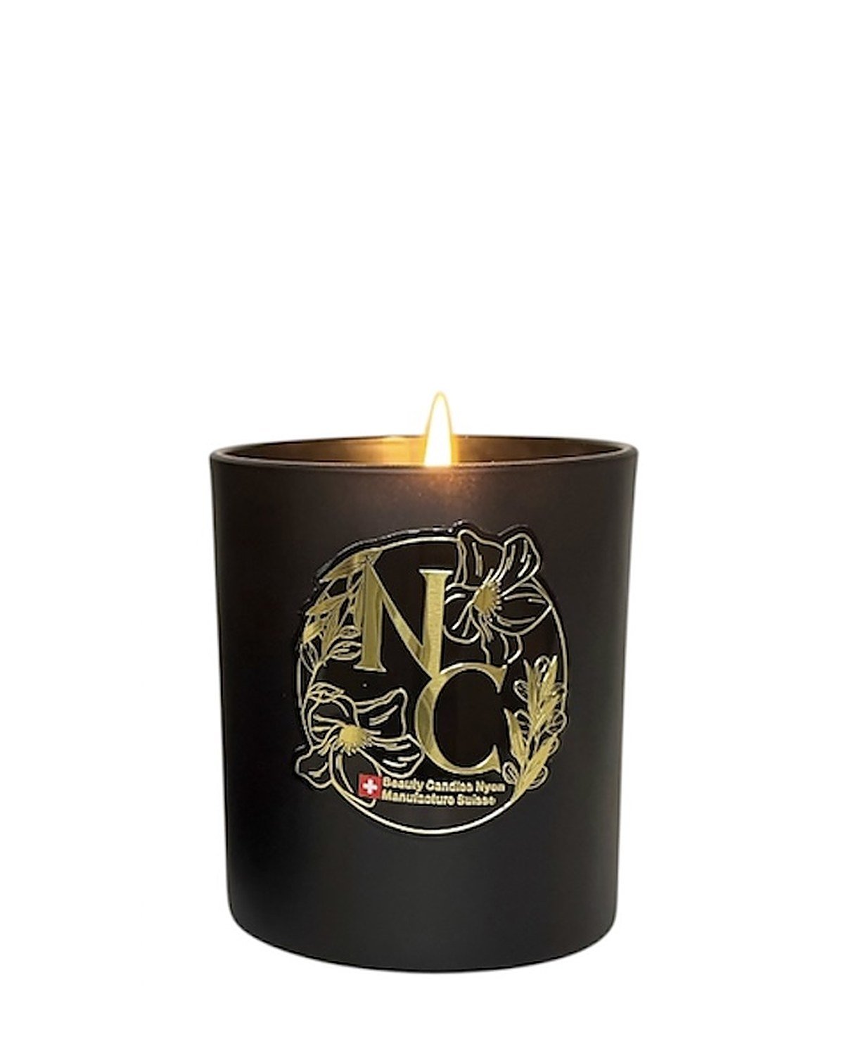 Bougie parfumée Rose poudrée, pot noir, cire de soja blanche